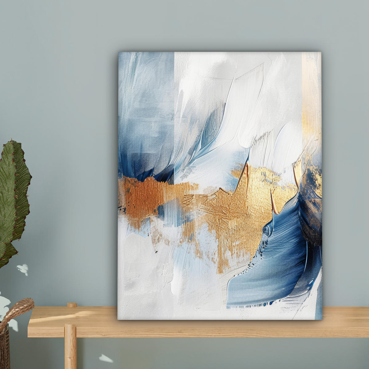 LEINWANDBILD Gold - Blau - Aquarell - Kunst - Modern Room Decor 30x40 cm - Hellblau, Textil (30/40cm) - MuchoWow