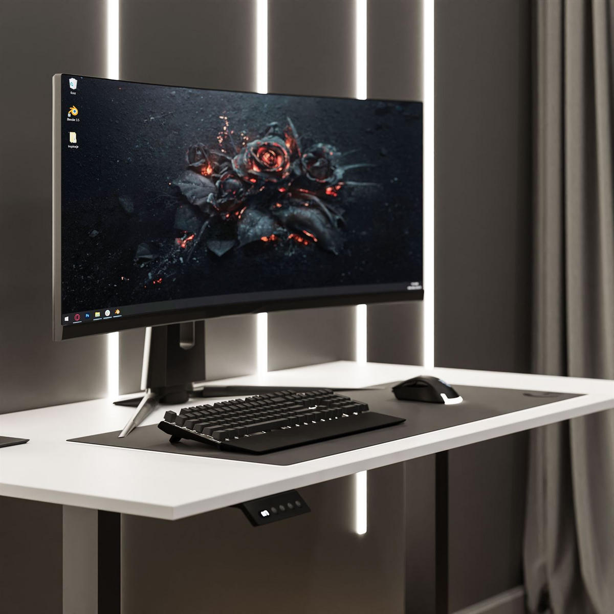 SCHREIBTISCH SPACE GAMING höhenverstellbar mit Metallbeinen schwarz/weiß - Weiß, Holzwerkstoff (70/140/69.5cm) - Lookway