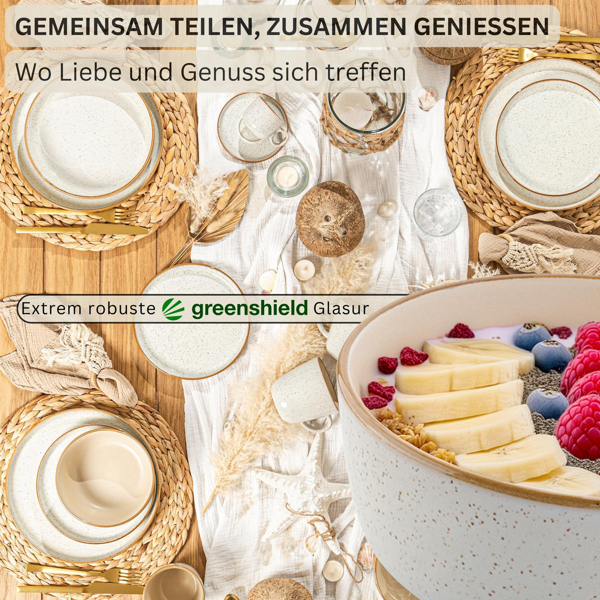 SCHALEN SET RIO CREME - 6 teilig aus Steingut - Creme, Stein (25cm) - Sänger