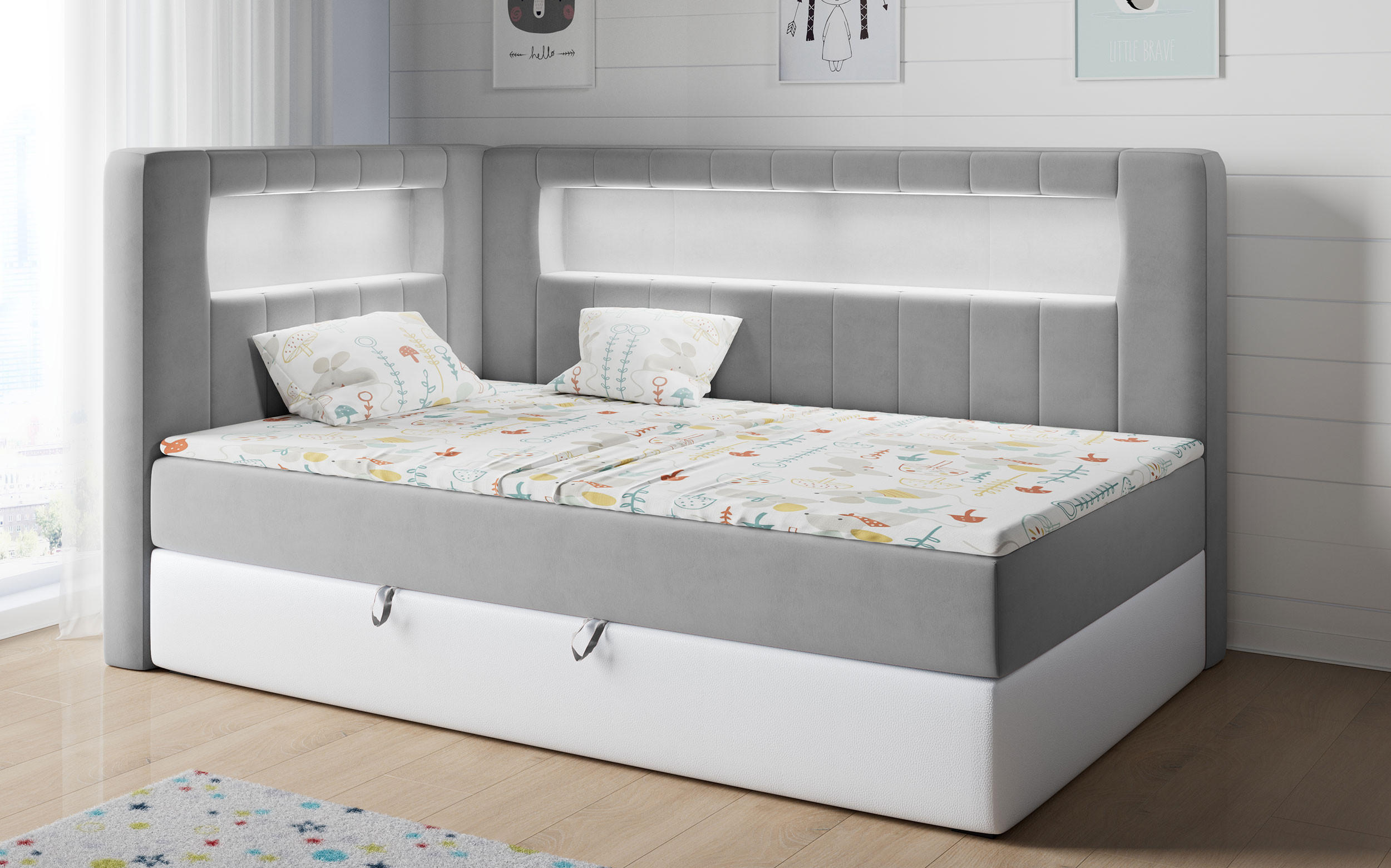 BOXSPRINGBETT JUNIOR GOLD 3 90/200 Grau/Weiß - linke Seite - Weiß/Grau, Holz/Textil (90/200cm) - MKS