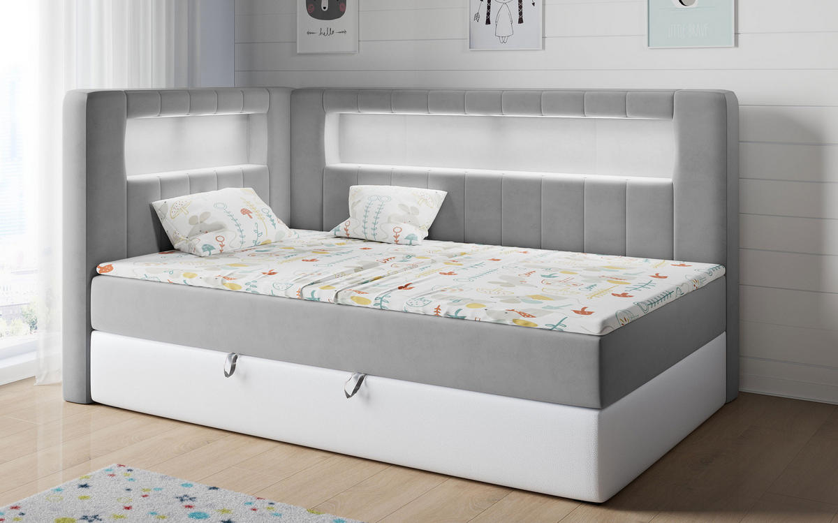 BOXSPRINGBETT JUNIOR GOLD 3 90/200 Grau/Weiß - linke Seite - Weiß/Grau, Holz/Textil (90/200cm) - MKS