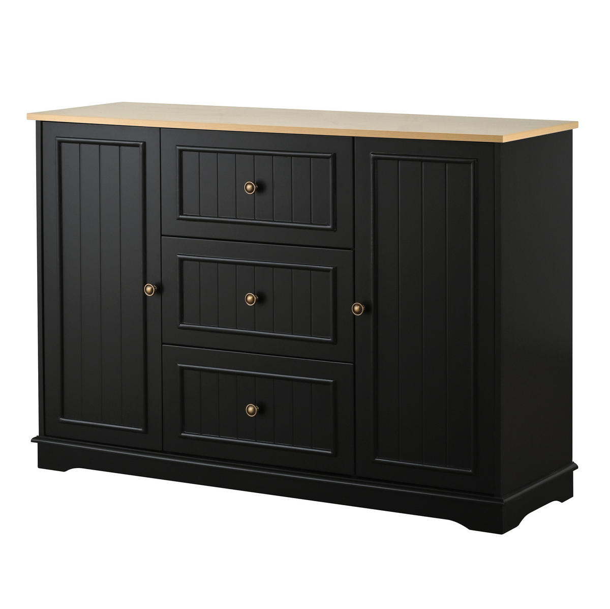 SIDEBOARD mit 3 Schubladen 126 x 40 x 86 cm MDF Black 2-türig - Schwarz, Holzwerkstoff (126/86/40cm) - Meubliv