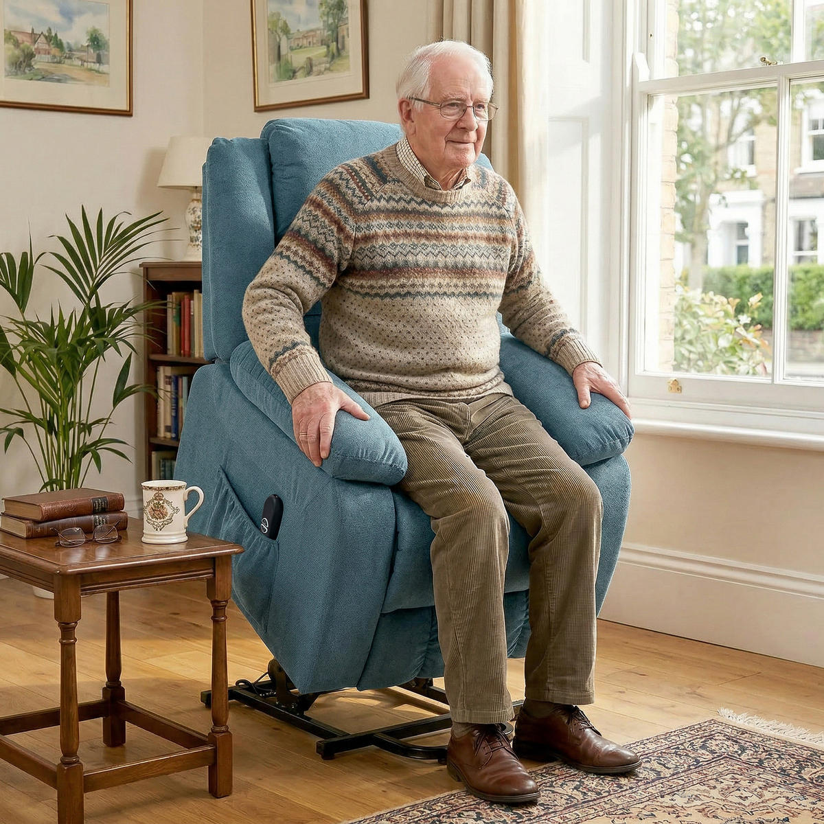 RECLINERFÅTÖLJ med uppresningshjälp, polyester och stål, blå - Svart/Blå, Textil/Metall (92/105/94cm) - HOMCOM