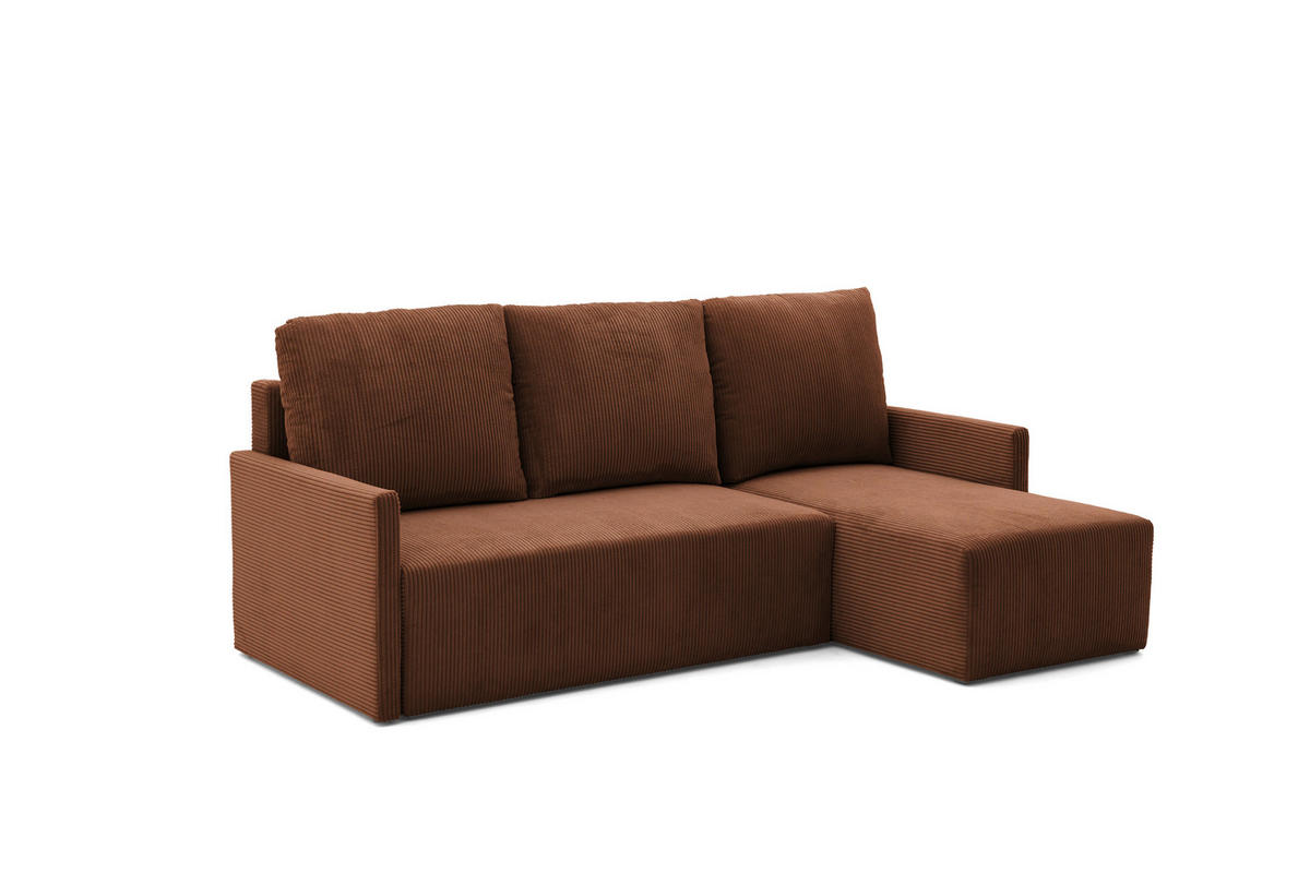 ECKSOFA GARDA L Links mit Schlaffunktion 132x198 Cord Braun - Schwarz/Braun, Holz/Kunststoff (209/145cm) - NACANAPA