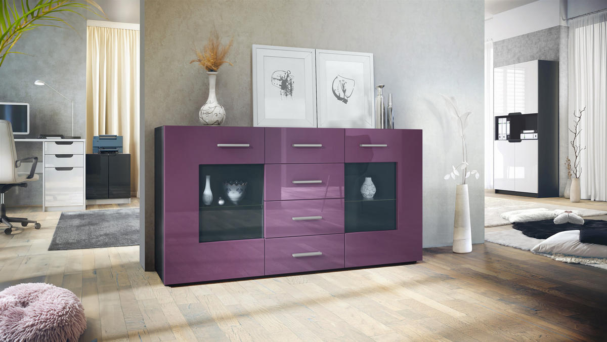 SIDEBOARD Noah Brombeer Hochglanz - Brombeere, Holzwerkstoff (139/72/35cm) - Vladon