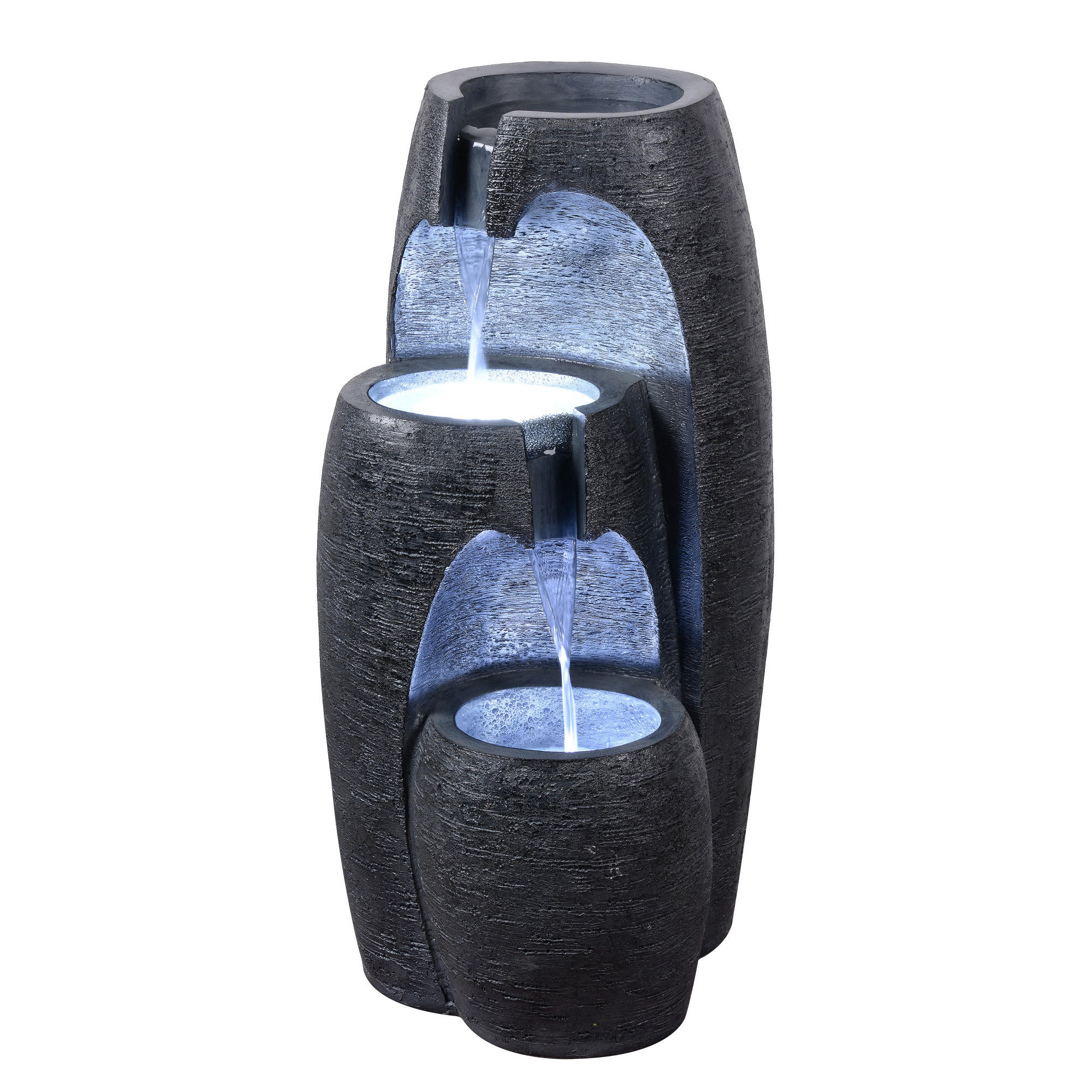 GARTENBRUNNEN 3-stufig schwarz - Schwarz, Kunststoff (35/36/71cm) - Teamson Home