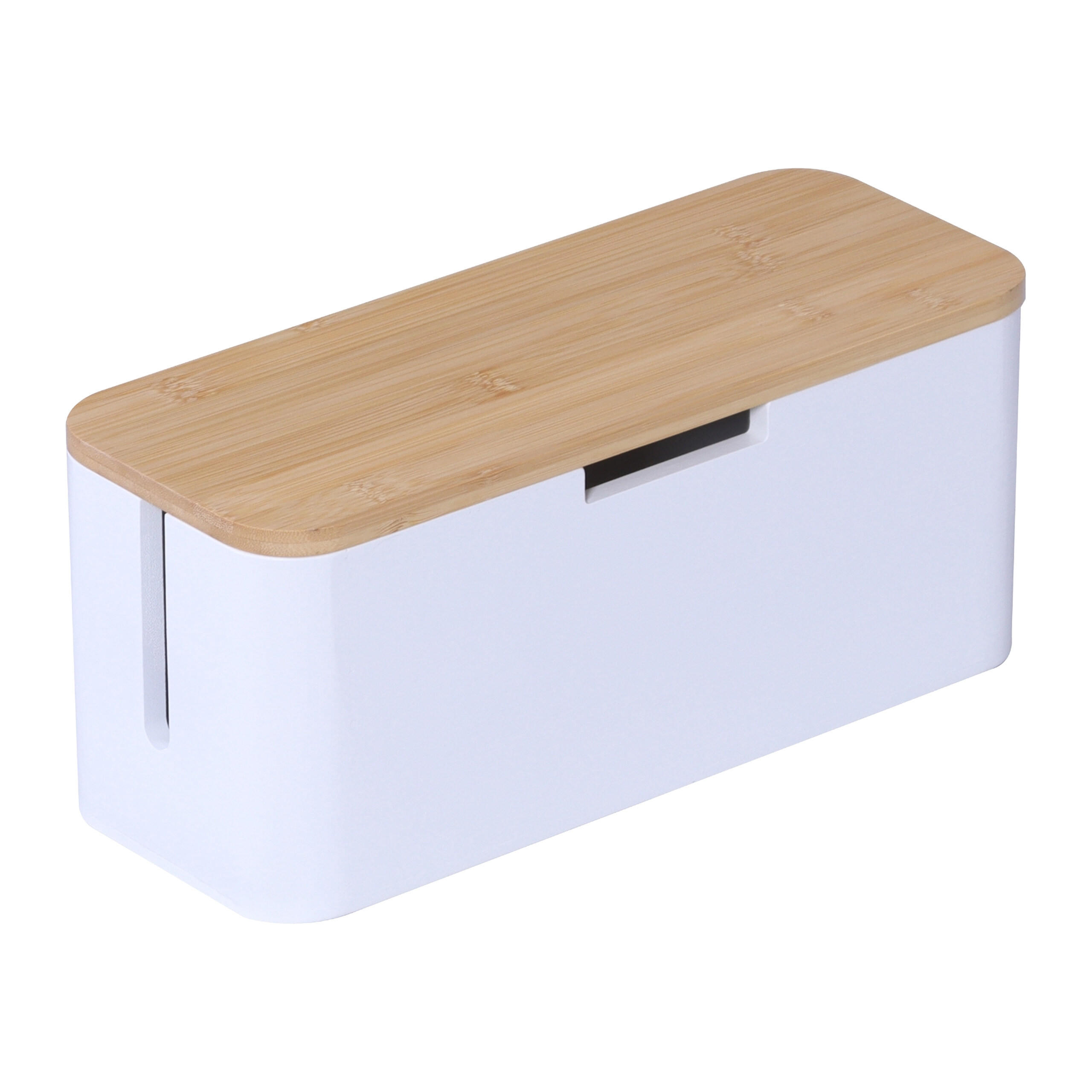 Relaxdays ORGANIZÉR přírodní bílá bambus na kabely magnetické víko 34 cm
