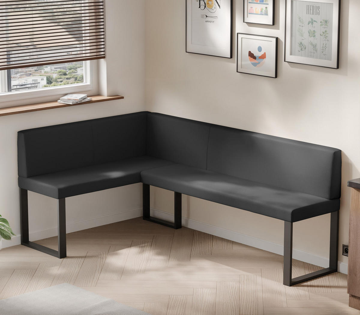 ECKBANK links SANA U Kunstleder glatt, 128/168 cm Schwarz - Schwarz, Kunststoff/Textil (128/168cm) - Idohome