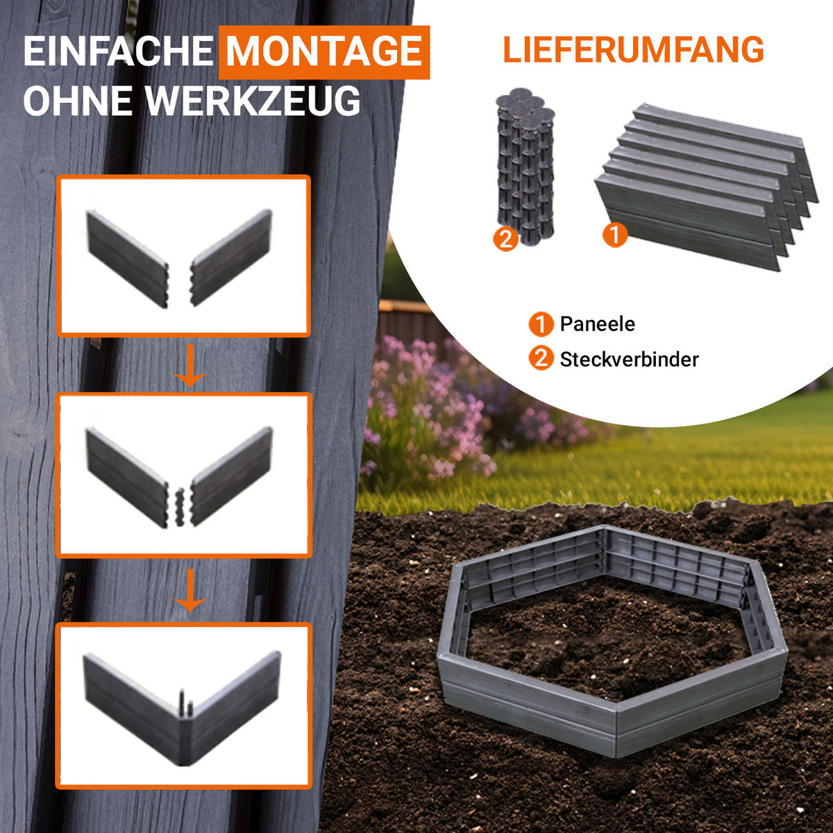 HOCHBEET-SYSTEM XL, 6 Paneele inkl. Verbinder - Braun, Kunststoff (145/25/145cm) - GARANTIA