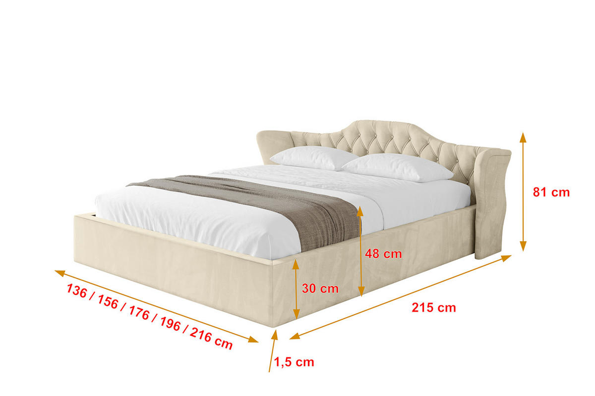 POLSTERBETT mit Bettkasten und Lattenrost, Boxbett ohne Matratze - ZORAN-V1 180x200 Beige - Ecru, Holzwerkstoff/Textil (180/200cm) - ALTDECOR