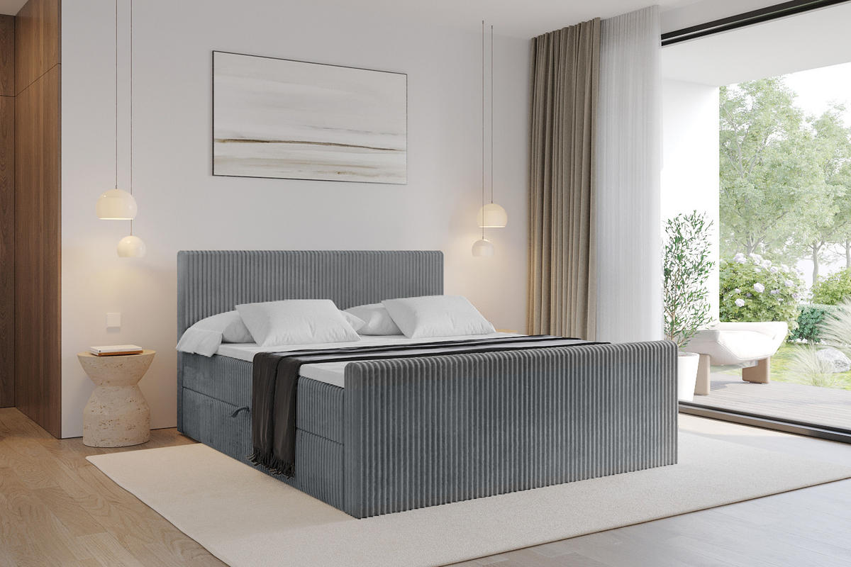 BOXBETT mit Matratze H4 und Lattenrost - TOLO-Z - 120x200 Cord - Dunkelgrau - Dunkelgrau, Holzwerkstoff (120/200cm) - ALTDECOR