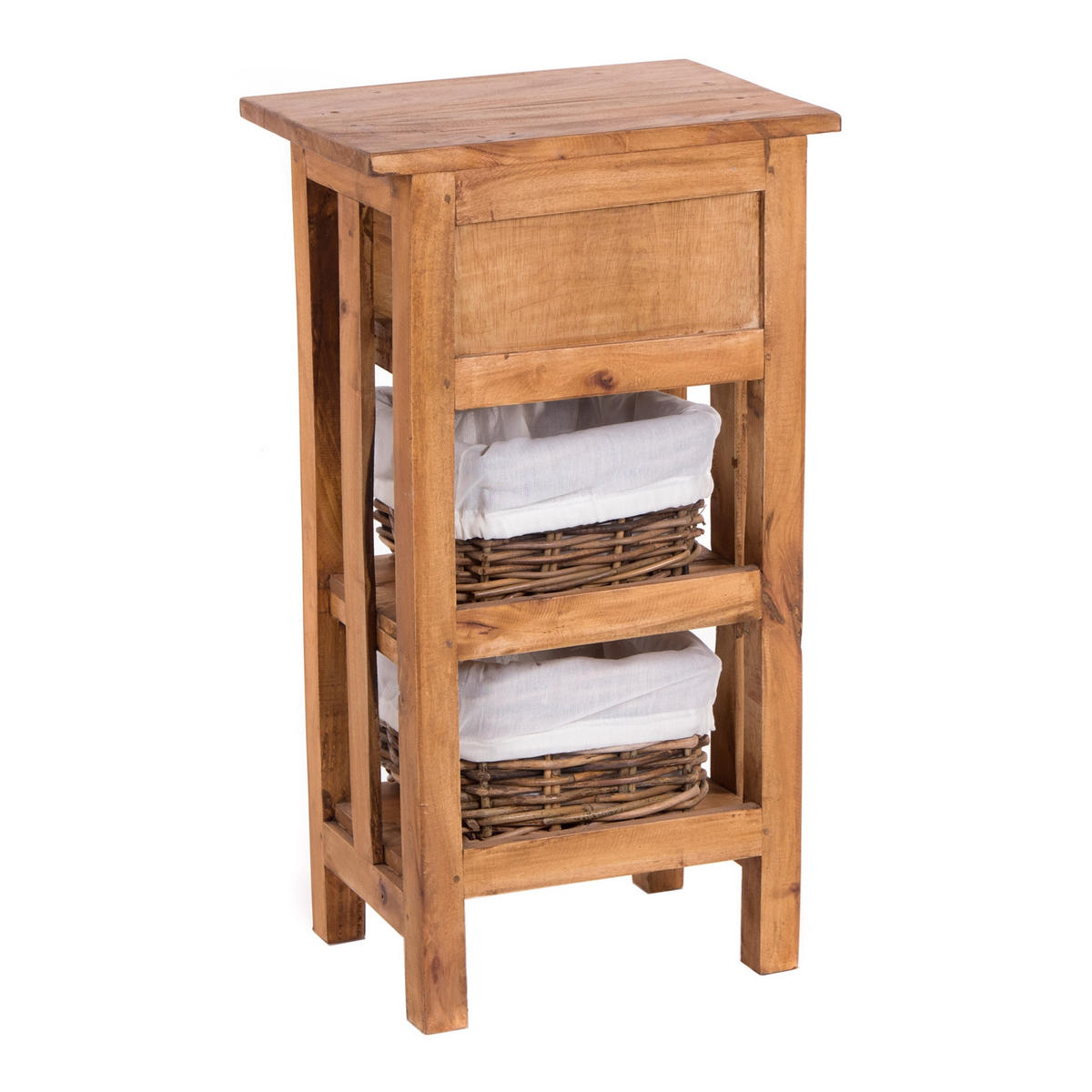 TELEFONTISCH RATTAN 70 mit 2 Rattan-Körben und Schublade, Mahagoni massiv 08 honigfarben gewachst - Honig, Holz (28/38/70cm) - DESIGN DELIGHTS