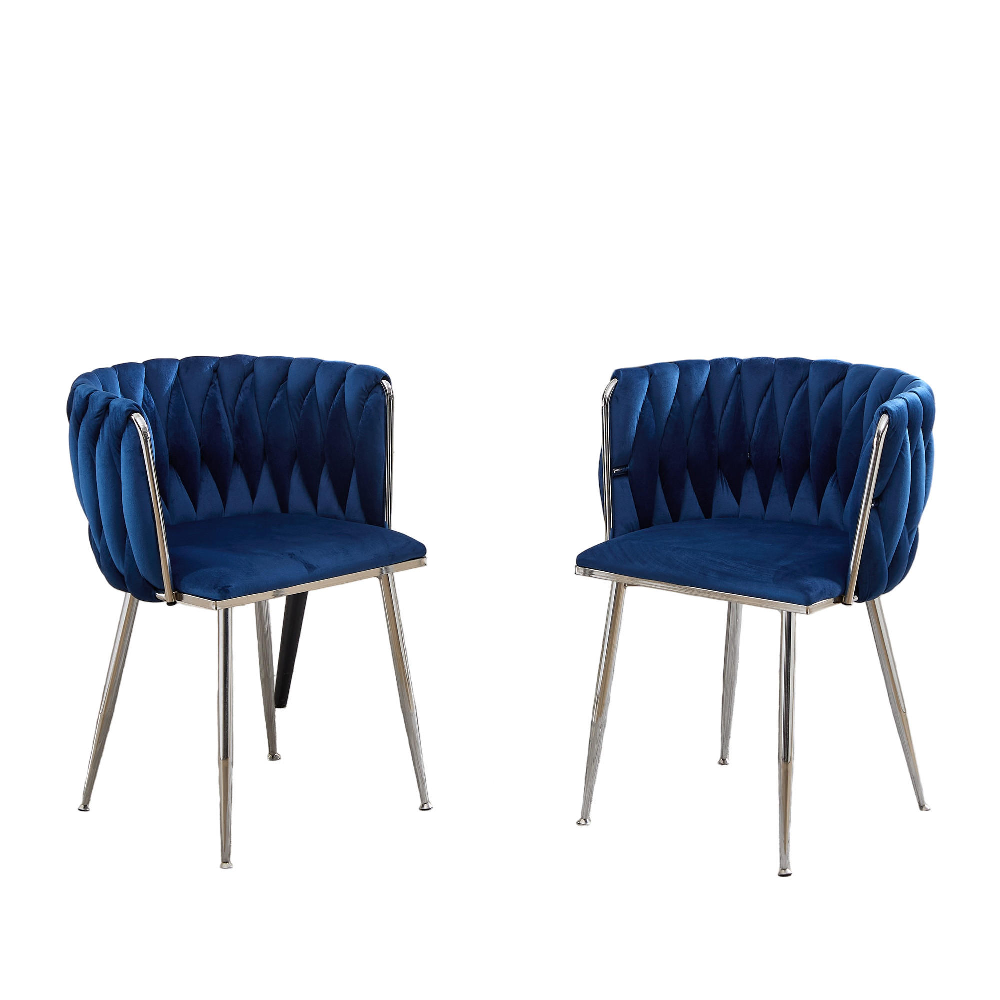 ARMLEHNSTUHL-SET DE-36443 2 Stück mit Samtbezug und Web-Design Marineblau - Blau, Metall (48/75/55cm) - ComfortXL
