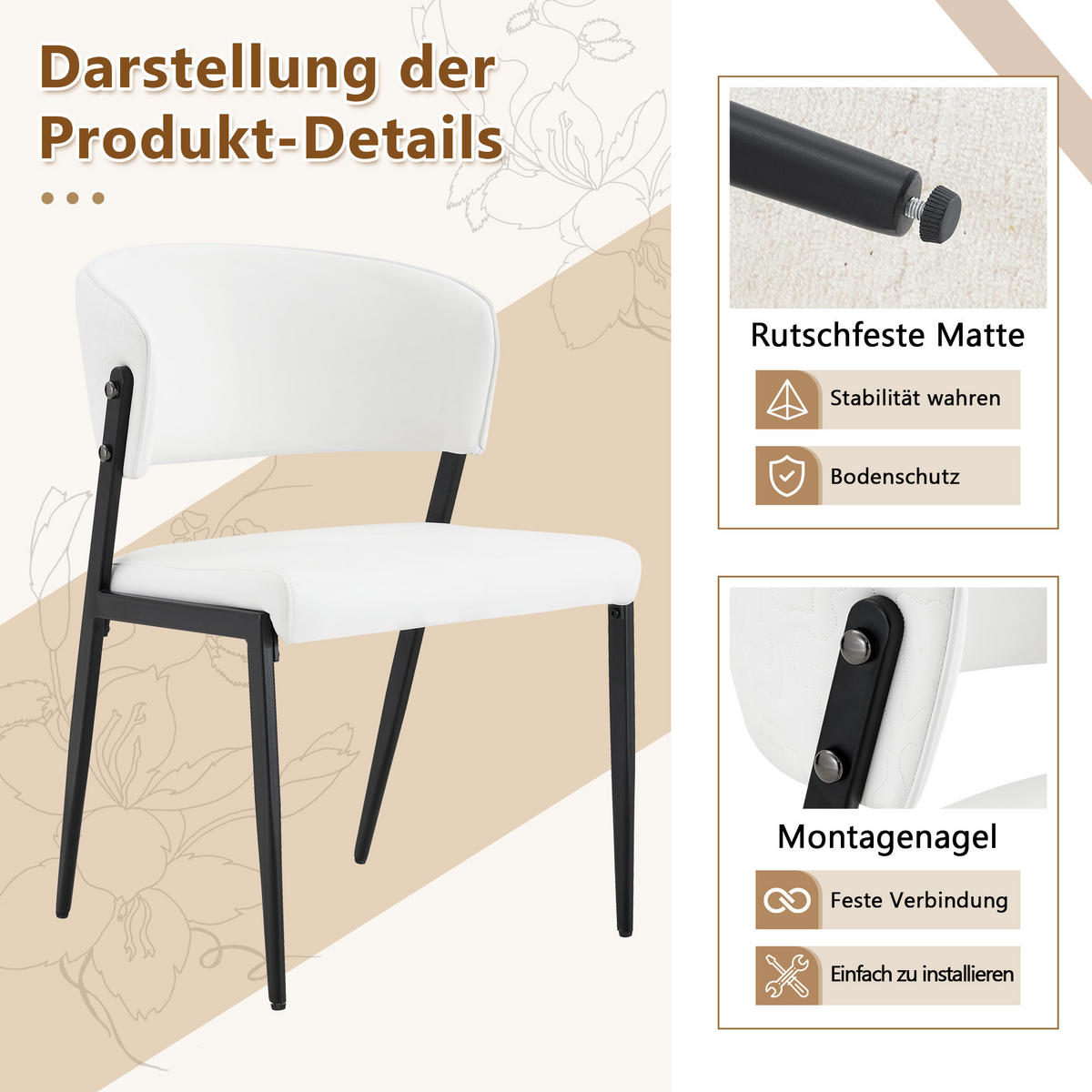 STUHL-SET DE-36686 2 Stück mit Kunstlederbezug und Metallgestell Weiß - Weiß, Metall (49/78/51cm) - ComfortXL