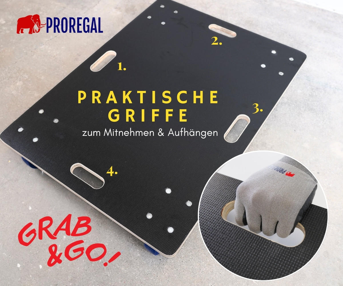 TRANSPORTROLLER 2er-Set Hercules mit 4 Rollen 16x80x60cm Traglast 800kg Siebdruck Holzplatte Schwarz - Schwarz, Metall (60/80/16cm) - PROREGAL