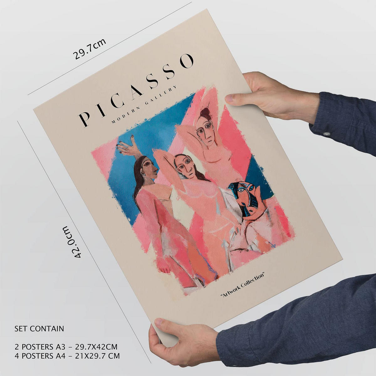 POSTER Set Mit 6 Von Picasso Und Matisse Körper Drucke Des Fauvismus Und Surrealismus Für Innenarchitektur A3 & A4 Rahmen Aus Hellem Holz - Beige, Papier (29/3cm) - Nacnic