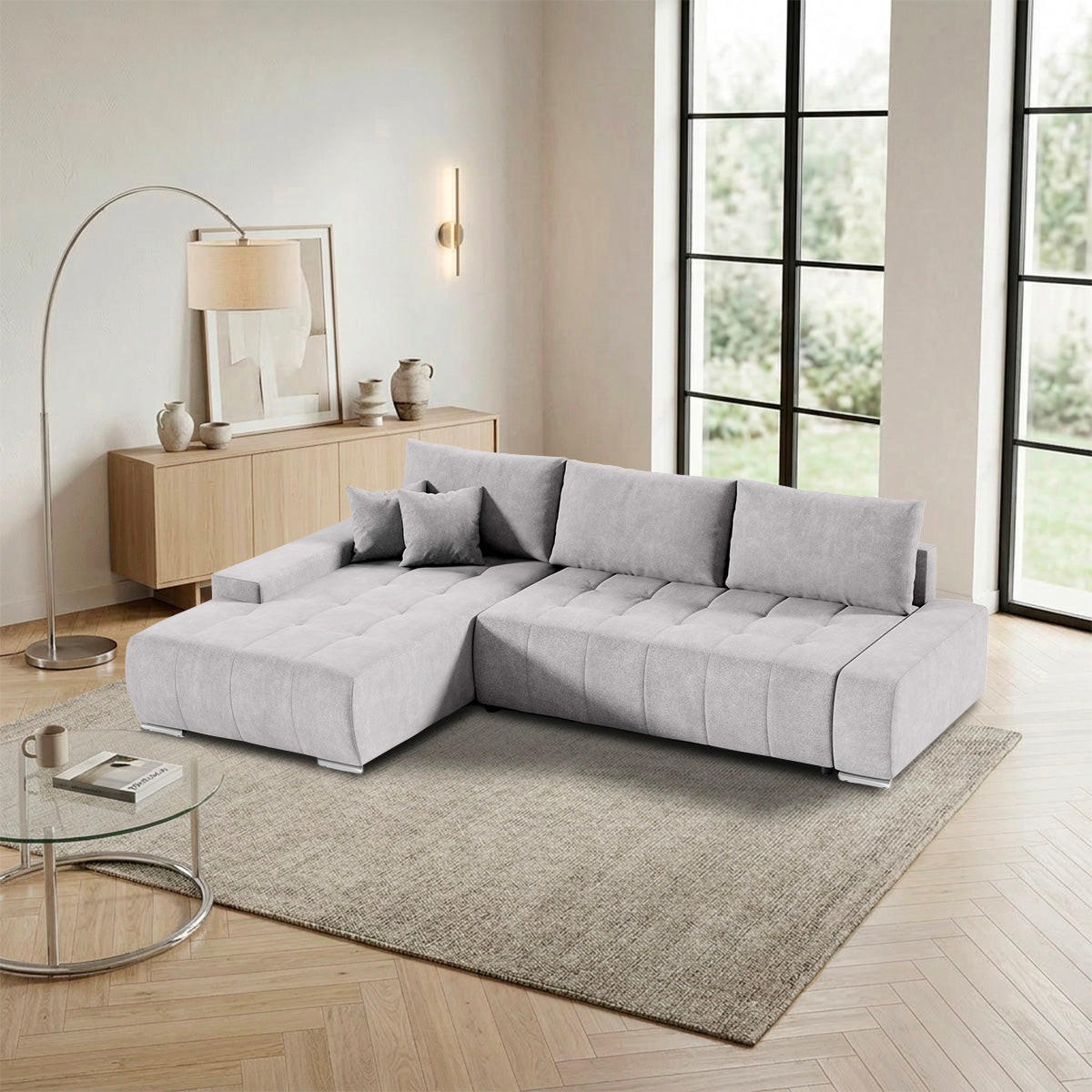 ECKSOFA Jonas 4 Sitzplätze Grau - Grau, Holzwerkstoff (265/185cm) - Petits-meubles