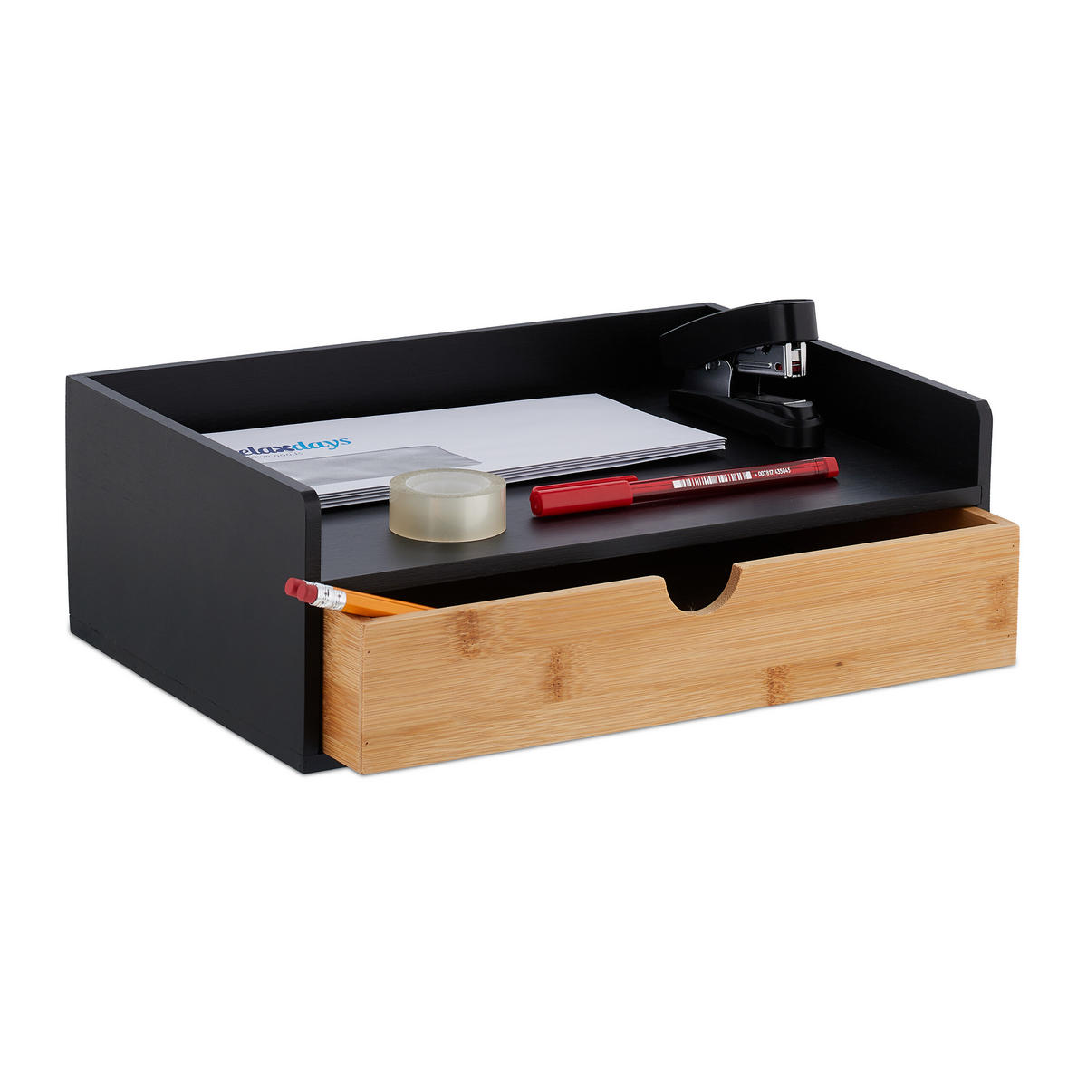 SCHREIBTISCH-ORGANIZER - Schwarz, Holz/Holzwerkstoff (22/32/11cm) - Relaxdays