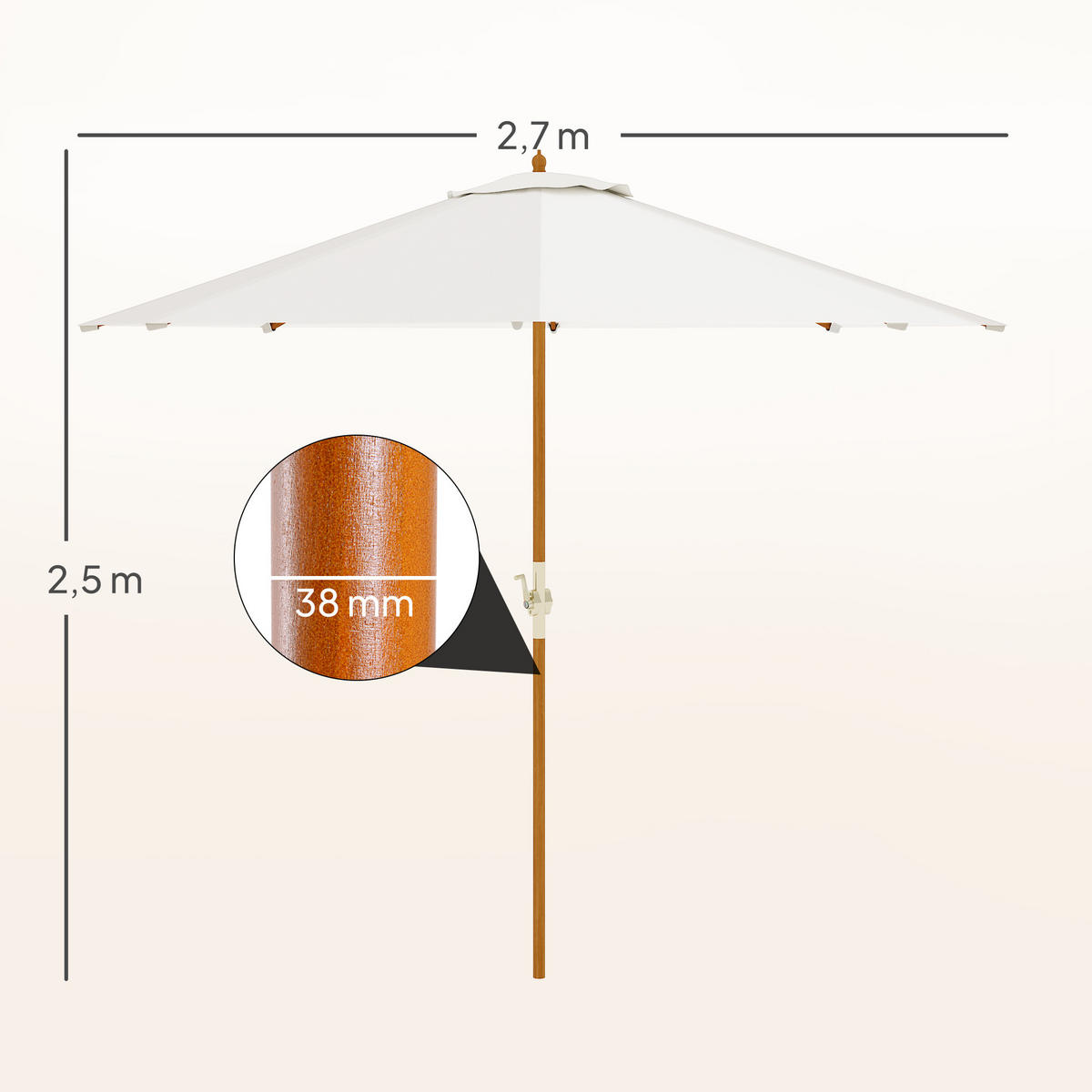 SONNENSCHIRM rund Ø270/250 cm DE-11501 Holz Beige - Beige, Textil (270/270cm) - ComfortXL