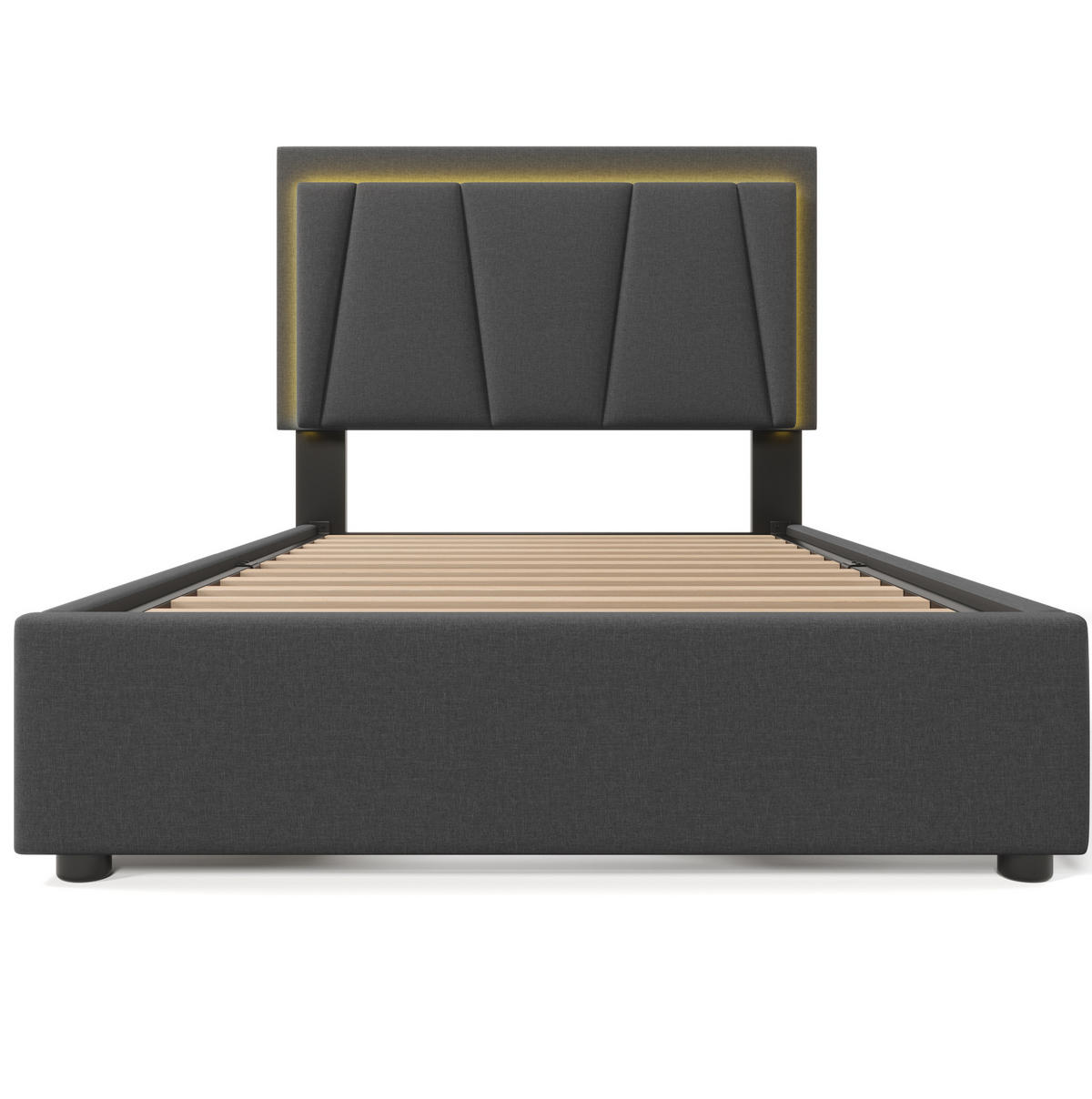 POLSTERBETT aus Holz, Leinen und Metall 90x200 cm Grau mit LED-Beleuchtung und 2 Schubladen - Grau, Holz (90/200cm) - IVMEU