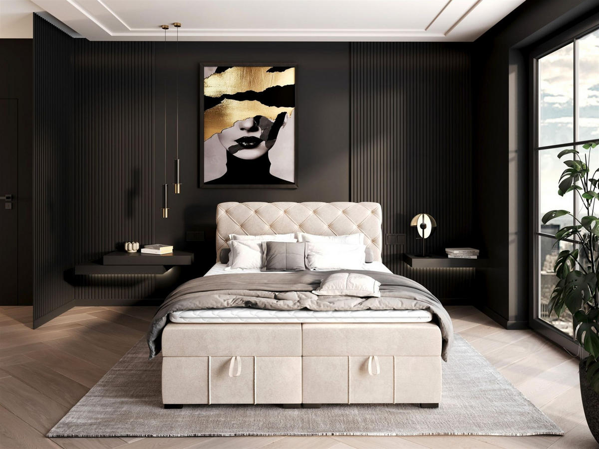 BOXBETT Gisel - Creme, Holzwerkstoff/Textil (120/200cm) - Fun Möbel