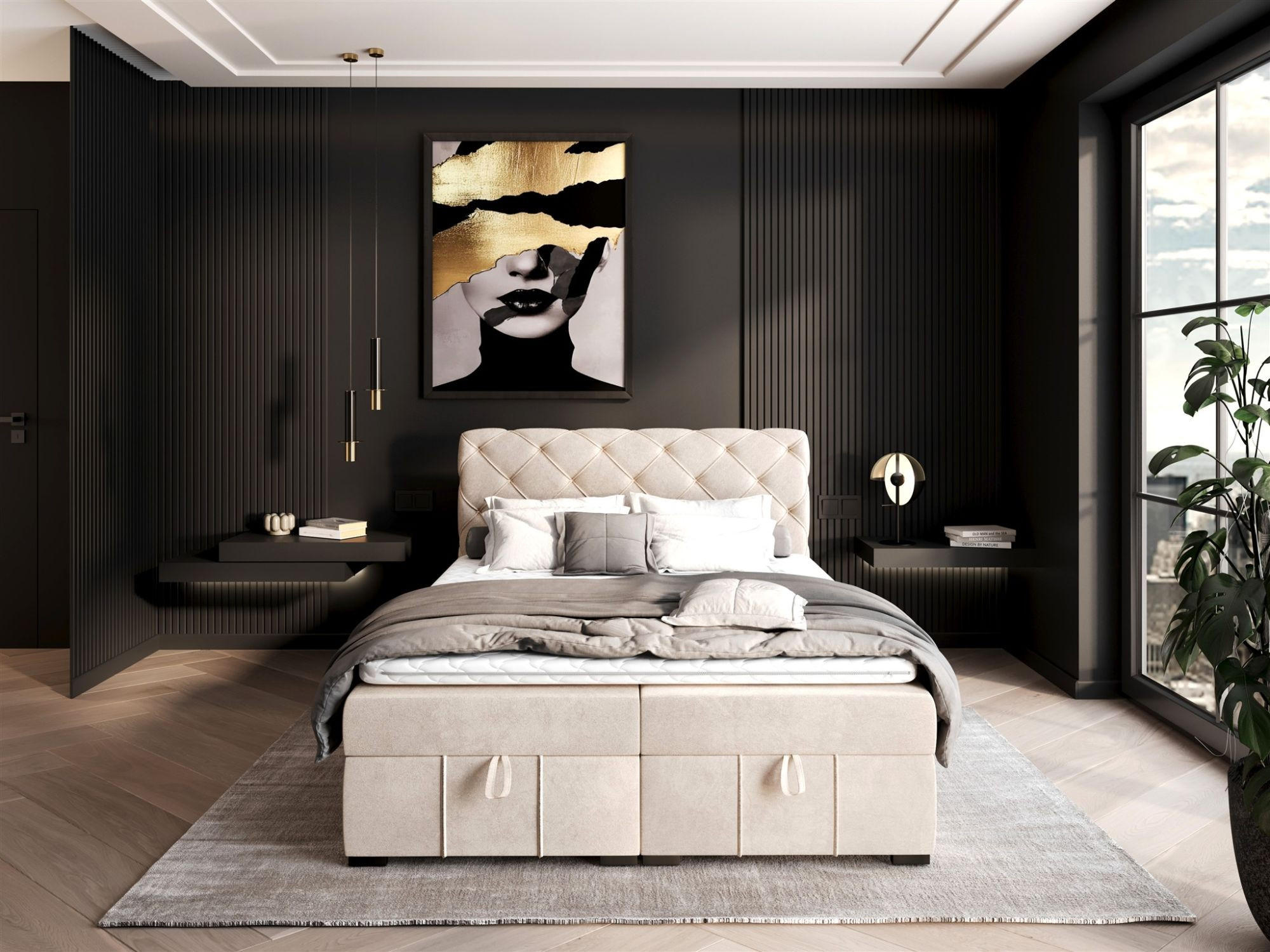 Thumbnail - Fun Möbel Boxbett, Creme, Textil, 120x200 cm, Schlafzimmer, Betten, Boxspringbetten