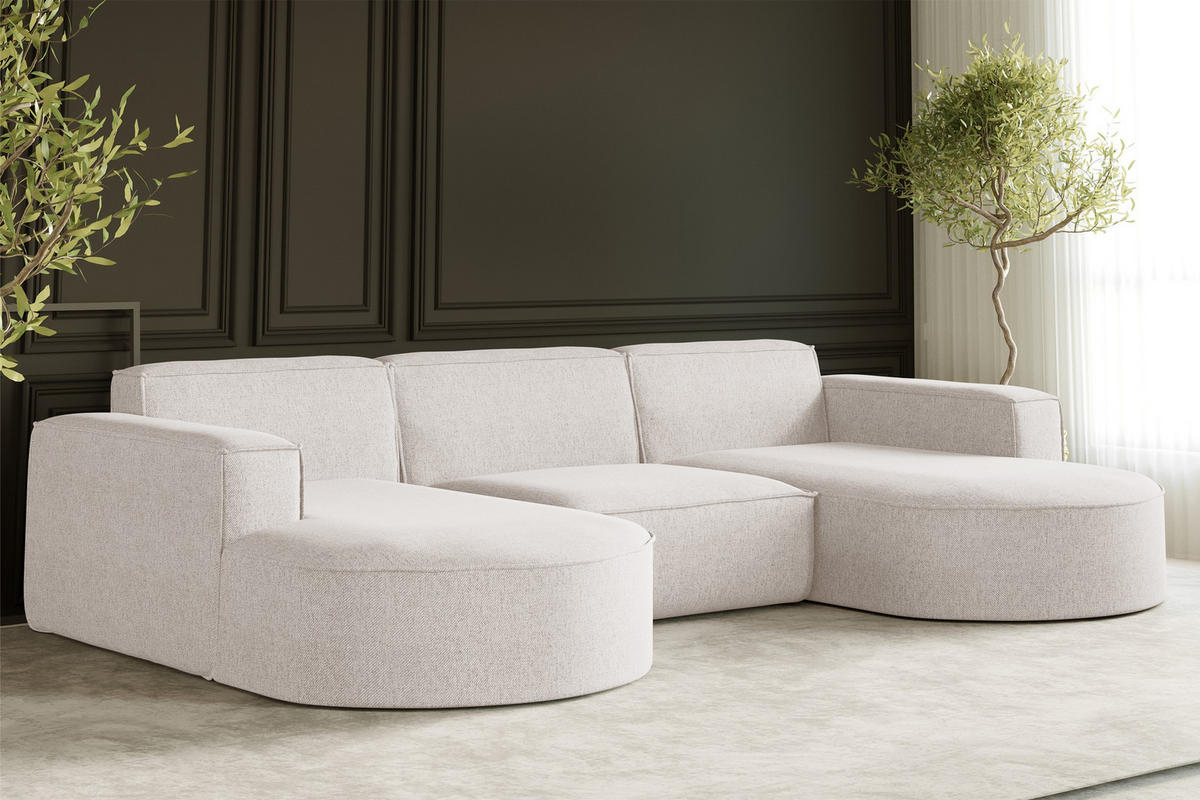 ECKSOFA U-Form MODENA STUDIO Stoff Verita Ecru - Ecru, Holz (165/299cm) - Kaiser Möbel