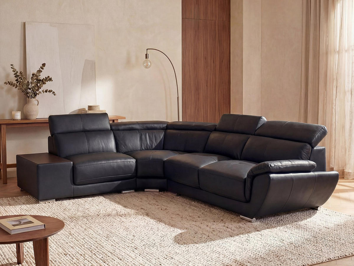SOFA ohne Schlafmöglichkeit - 5 Personen - Leder - Schwarz - - Schwarz, Leder (306/78/240cm) - Vente-Unique