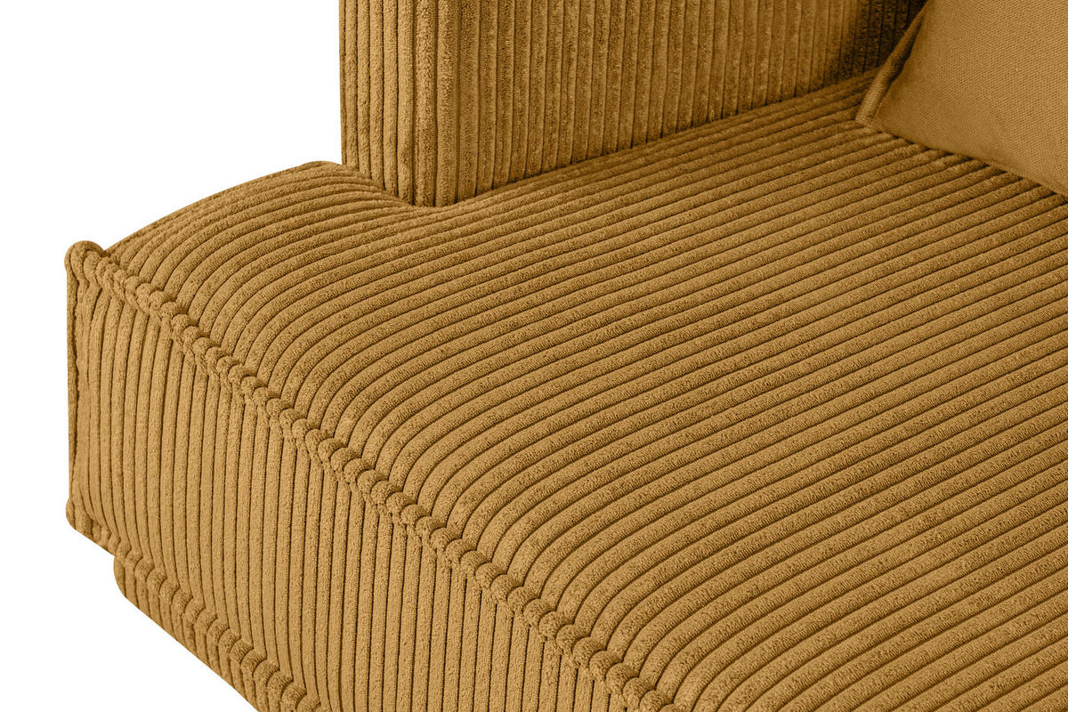 3-SITZER-SOFA GANZO 2 Kissen inklusive, Cord-Stoff, gelb - Gelb/Schwarz, Textil/Metall (193/84/92cm) - KONSIMO®