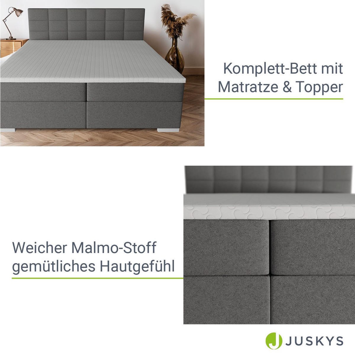BOXBETT Seattle hellgrau 180x200 cm Malmo-Stoff - Hellgrau, Textil (180/200cm) - Juskys