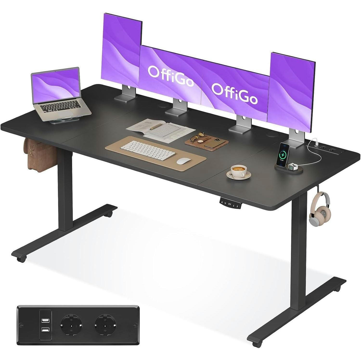 SCHREIBTISCH Höhenverstellbar Elektrisch 180 cm Schwarz mit USB und Memory Funktion - Schwarz, Holzwerkstoff (70/180/72cm)