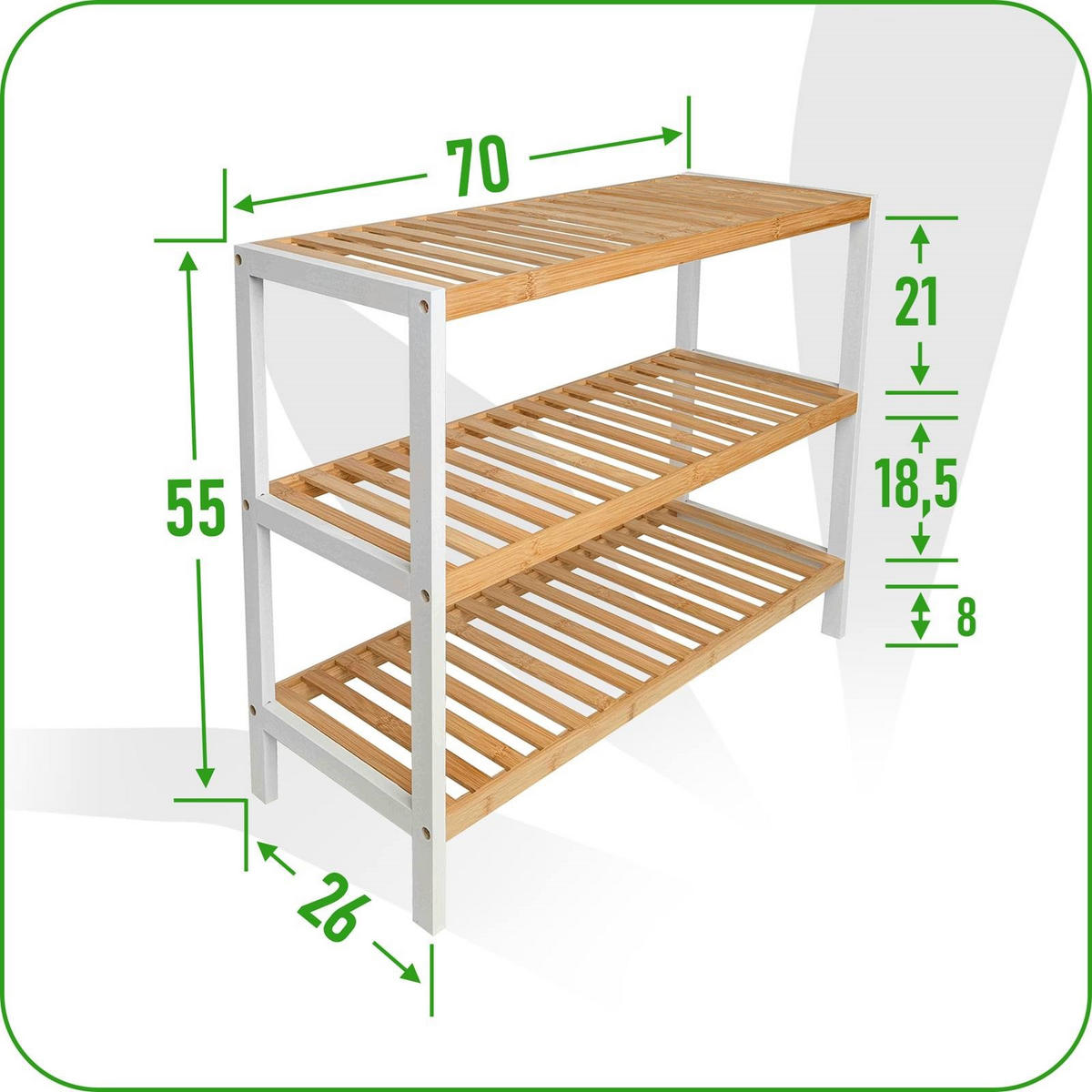 SCHUHREGAL Bambus Weiß Naturfarben 55x70x26 cm - Naturfarben/Weiß, Holz (70/55/26cm) - Begryf