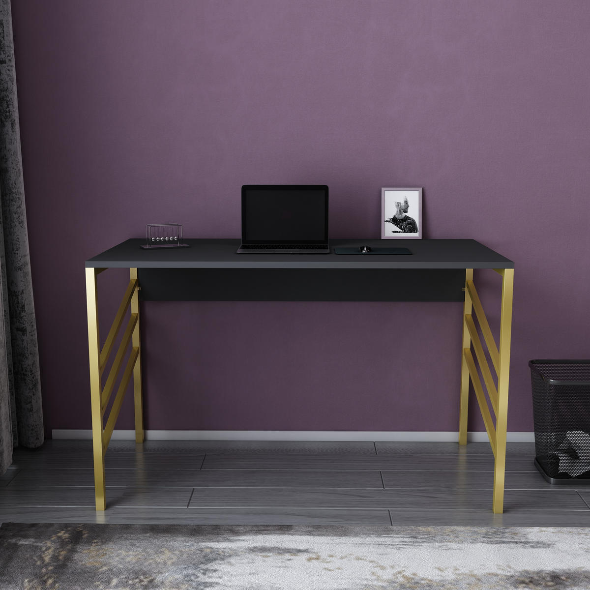 COMPUTERTISCH Josephine Gold Antrazit - Dunkelgrau/Gelb, Holzwerkstoff (120/60/75cm) - Decorotika