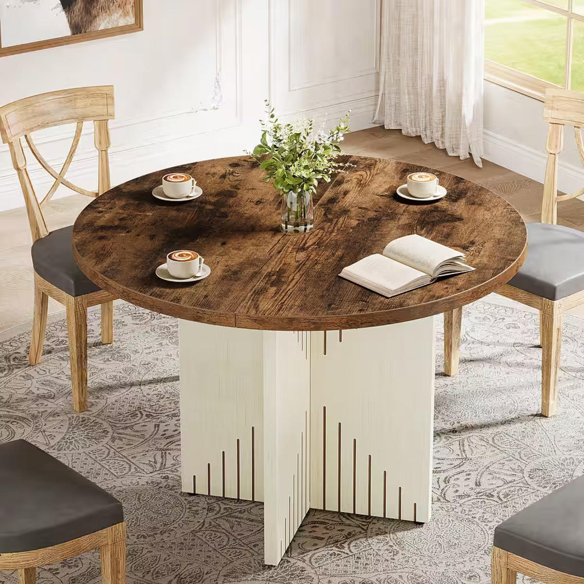 ESSTISCH Rund Farmhouse Braun/Beige MDF 100x100x75 cm - Beige/Braun, Holzwerkstoff (100/100/75cm) - Quality Elegance