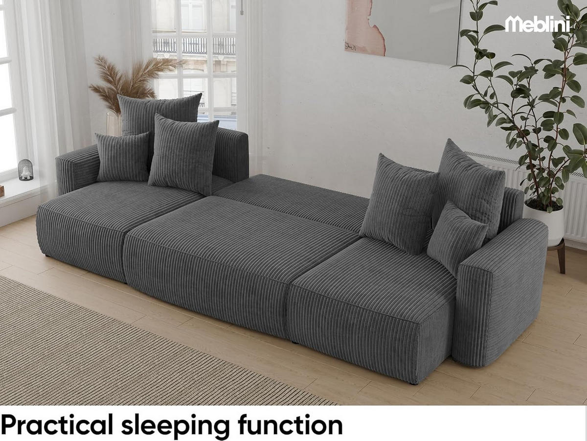 ECKSOFA DAVE U - Dunkelgrau/Schwarz, Holzwerkstoff (312/142cm) - Meblini