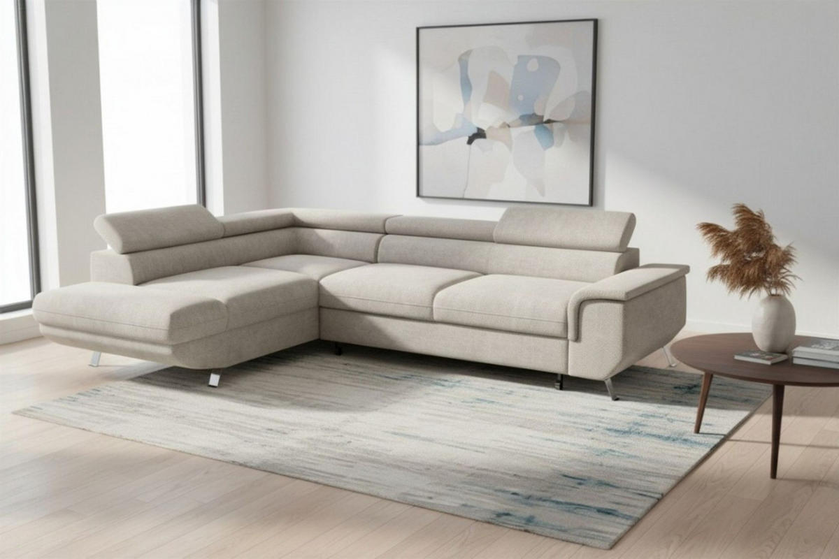 ECKSOFA Plato Mit Schlaffunktion - Beige, Holzwerkstoff/Textil (268/202cm) - Fun Möbel