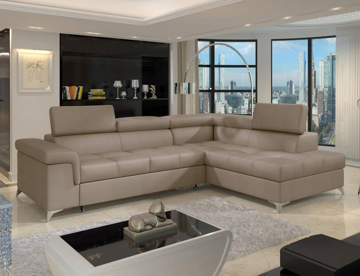 ECKSOFA mit Schlaffunktion und Bettkasten, pflegeleichter Monolith-Stoff - Chromfarben/Braun, Textil/Metall (202/275cm) - Eltap