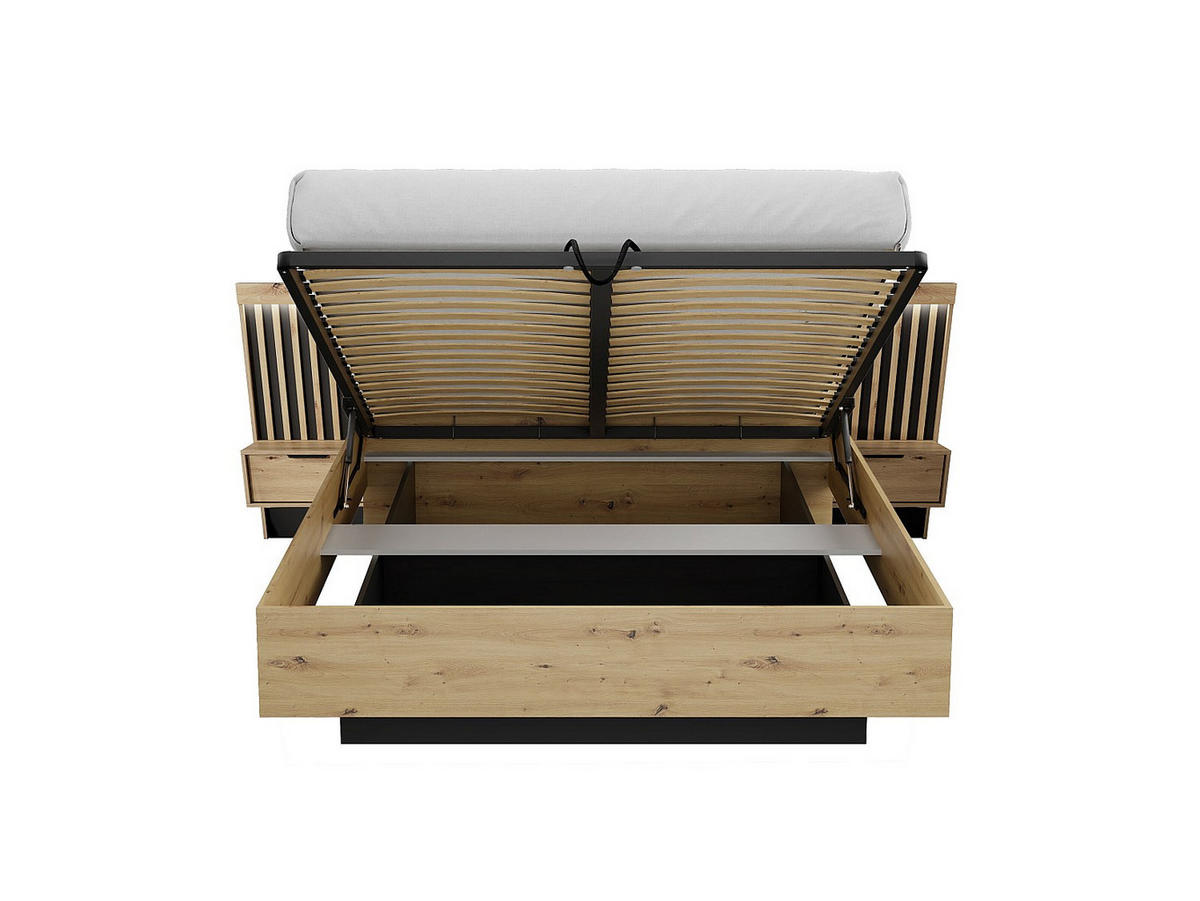 BETT mit Bettkasten - 2 Personen - holz - schwarz, naturfarben hell Ariada - Schwarz/Naturfarben, Holz (160/200cm) - Vente-Unique