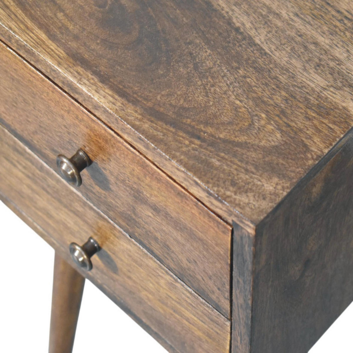 NACHTTISCH Nordic 2 Schubladen - Dunkelbraun/Messingfarben, Mangoholz/Holz (30/57/30cm) - Artisan Furniture