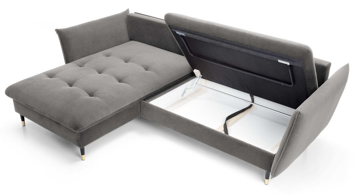 ECKSOFA 260 cm Sagir mit Schalffunktion, Bettkasten, Links - Grau - Schwarz/Grau, Holz (167/258cm) - Emporius