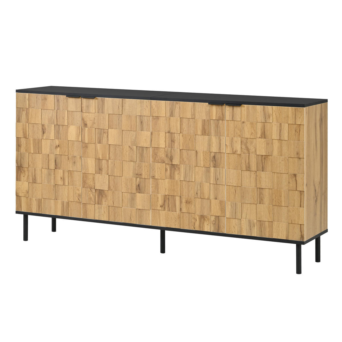 SIDEBOARD Moderner Aufbewahrungsschrank mit Mosaik-Türdesign, Metallfüßen, Stauraum, Holzoptik, Spanplatte - Naturfarben, Holzwerkstoff/Metall (80/91.5/35cm) - EVRYAE