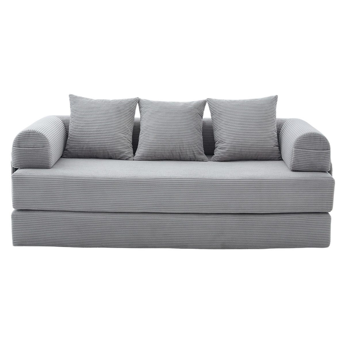 SOFA modular ca. 200 x 94 cm Corduroy Hellgrau mit 3 Kissen - Hellgrau, Kunststoff (94/67/200cm) - Meubliv
