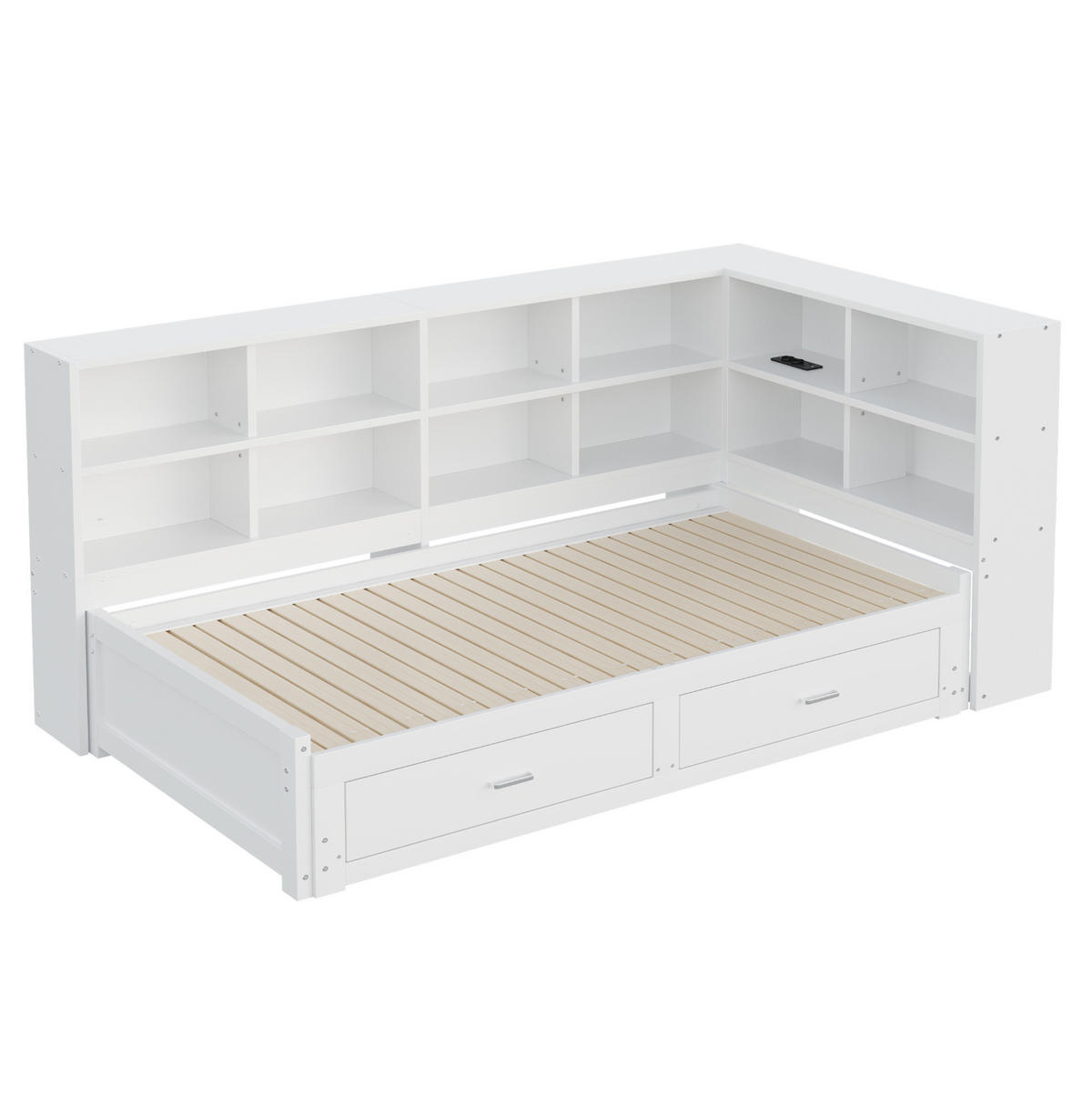 MULTIFUNKTIONSBETT aus Kiefernholz 90/180x190 cm Weiß mit Ausziehbett, Stauraum und Steckdosen - Weiß, Holzwerkstoff (90/190cm) - IVMEU