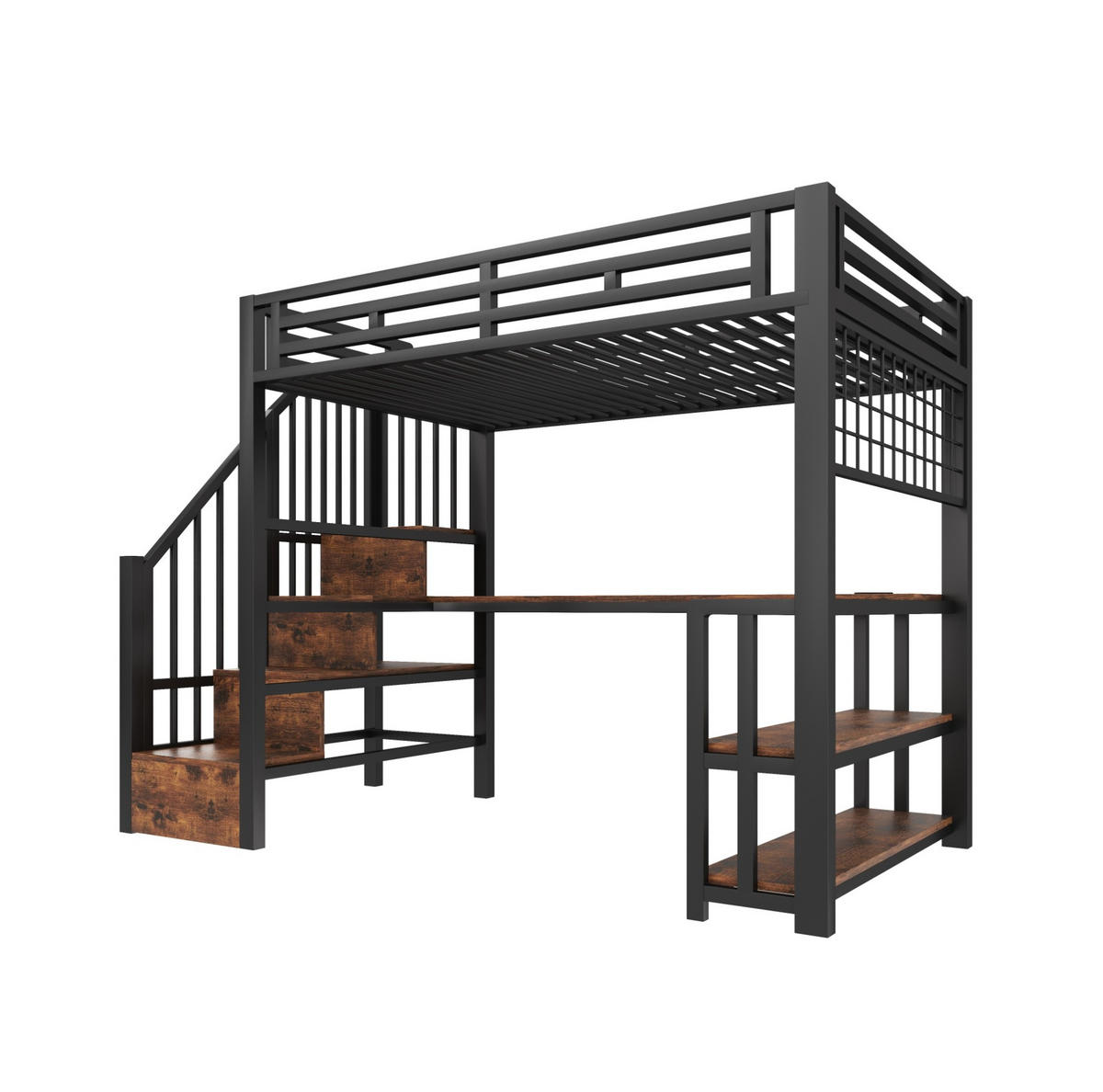 HOCHBETT 90/200 cm Schwarz aus Metall mit Schreibtisch - Schwarz, Metall (90/200cm) - OKMYHOME