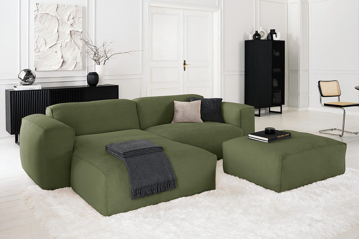 1,5-SITZER ECKSOFA mit Longchair - Dunkelgrün/Schwarz, Kunststoff/Textil (260/173cm) - home24