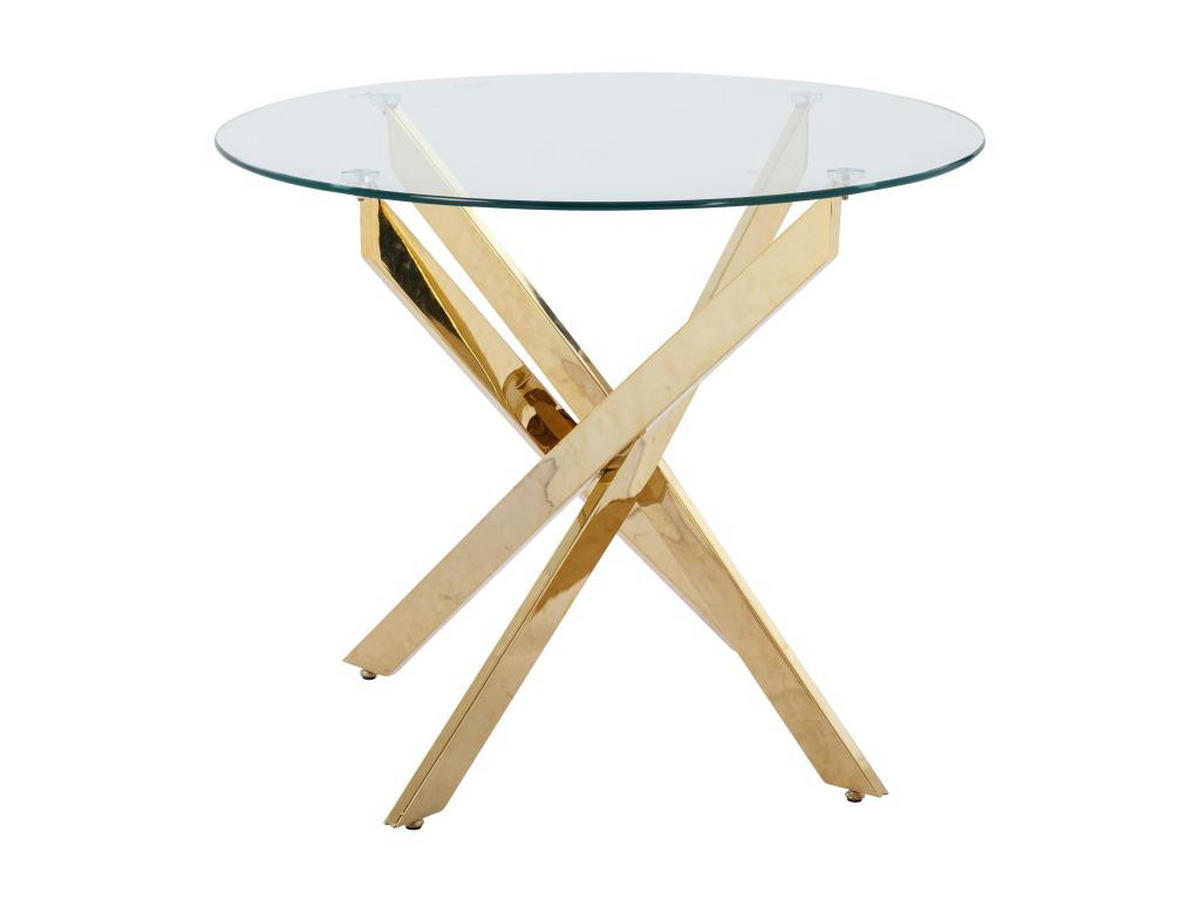 ESSTISCH rund für 2 Personen - Sicherheitsglas & goldfarbenes Metall - Transparent - COSIMA - Goldfarben, Glas (90/90/77cm) - Vente-Unique