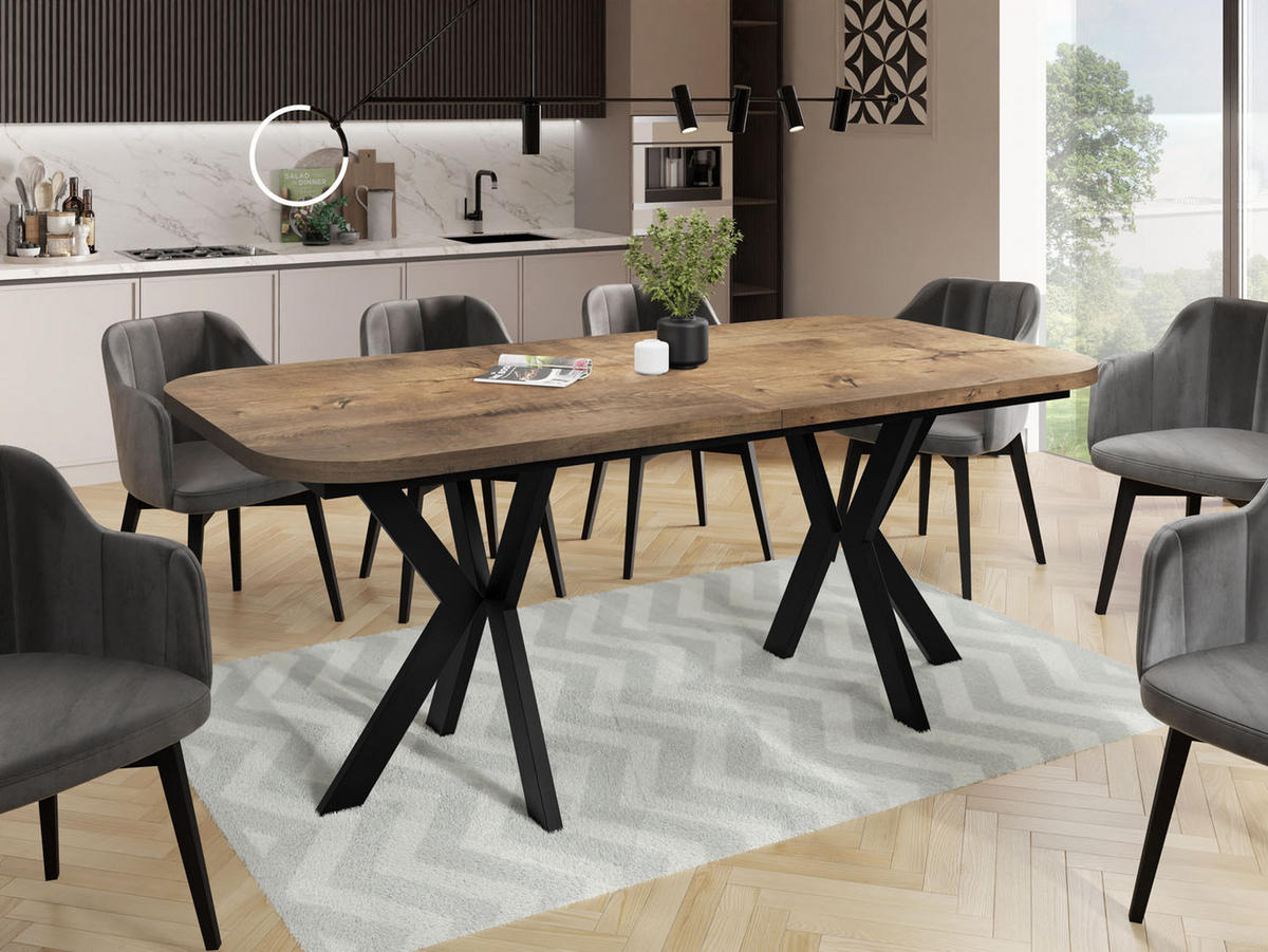 ESSTISCH Olivia ausziehbar rechteckig, Lefkas Eiche 200-280/100/76 - Alteiche/Schwarz, Holzwerkstoff/Metall (200/100/76cm) - WFL GROUP