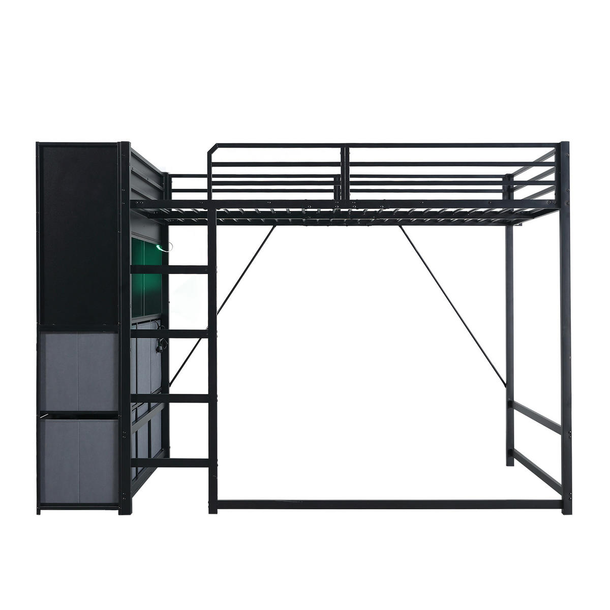 HOCHBETT 120/200 cm mit Stauraum und Ladestation, DE-41770, in Schwarz - Schwarz, Metall (120/200cm) - ComfortXL