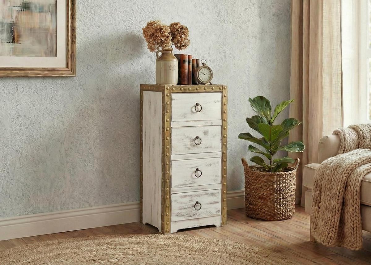 KOMMODE 4 SCHUBLADEN SHABBY-LOOK Cremeweiß - Weiß, Holz (33/70/26cm) - MCW