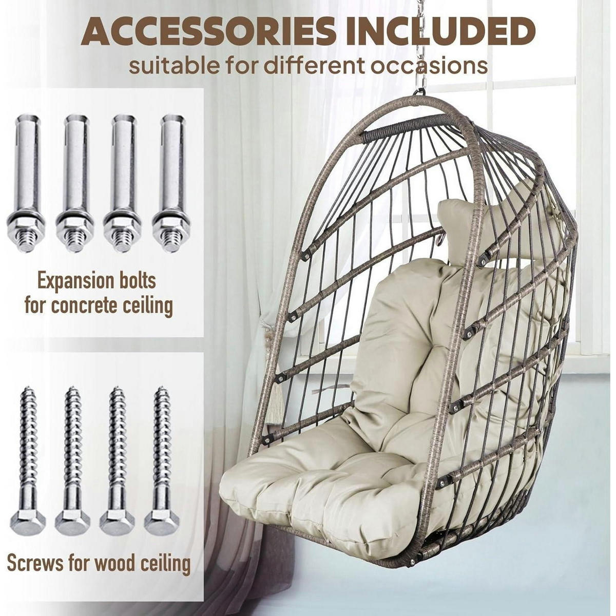 HÄNGESESSEL mit Kissen Grau, Faltbar, Rattan-Optik - Grau, Naturmaterialien (15/1.5/118cm)